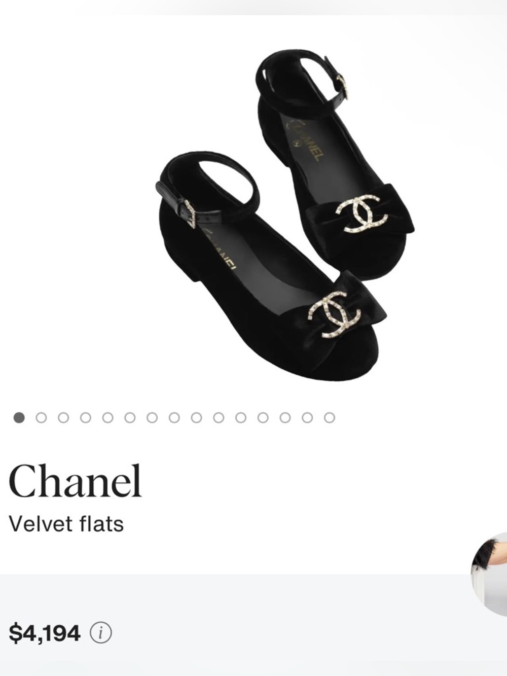 NWOT CHANEL 24K Black Velour Crystal CC-bow Embellished Ankle-Strap Flats 37 - Picture 6 of 16